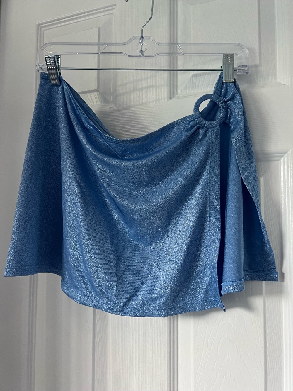 Blue Metallic Ring-Detail Mini Skirt  swim cover-up skirt